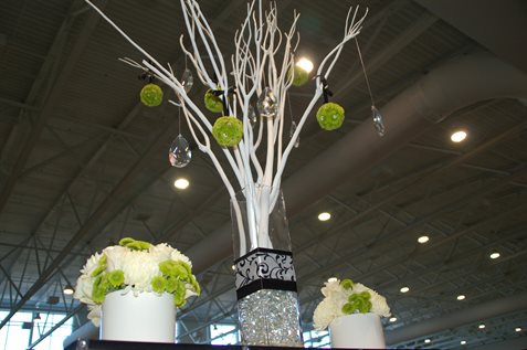 Crystal Button Mum Branch Centerpiece