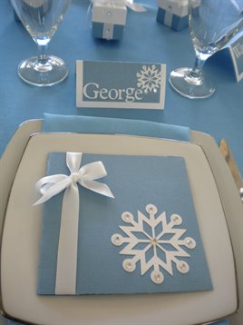 Winter wonderland favors, namecards, menus